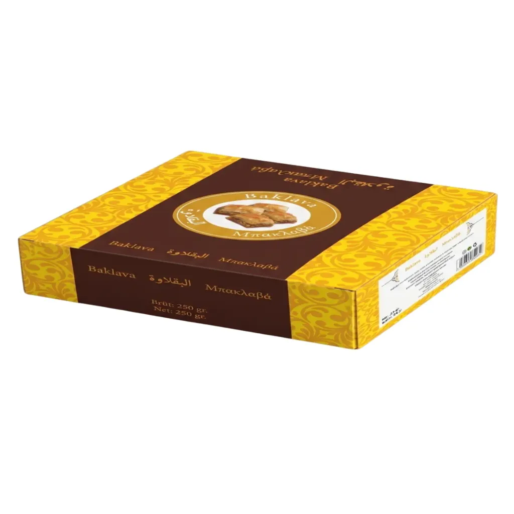 [50.01.250.0100] Boîte à Baklava / Pâtisserie avec Impression - 250g (Paquet de 100 pcs)