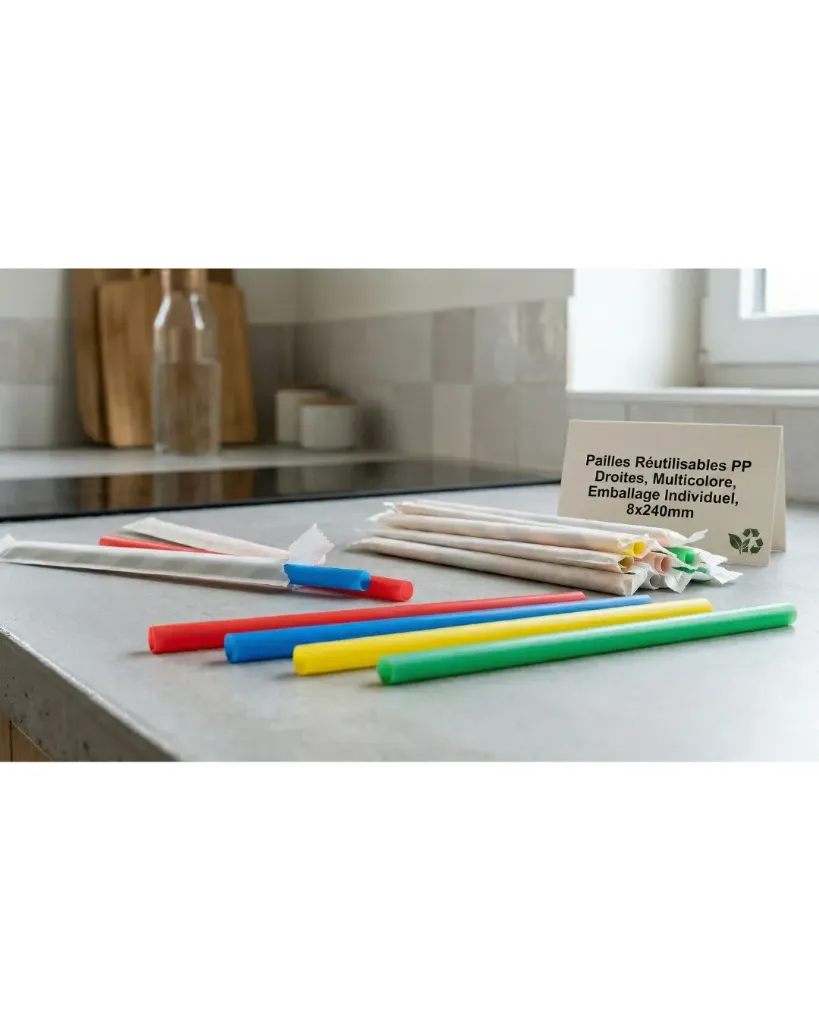 [30.03.024.4000] Pailles Réutilisables PP Multicolores - Ø 8 mm x 24 cm (Carton de 4000 pcs)