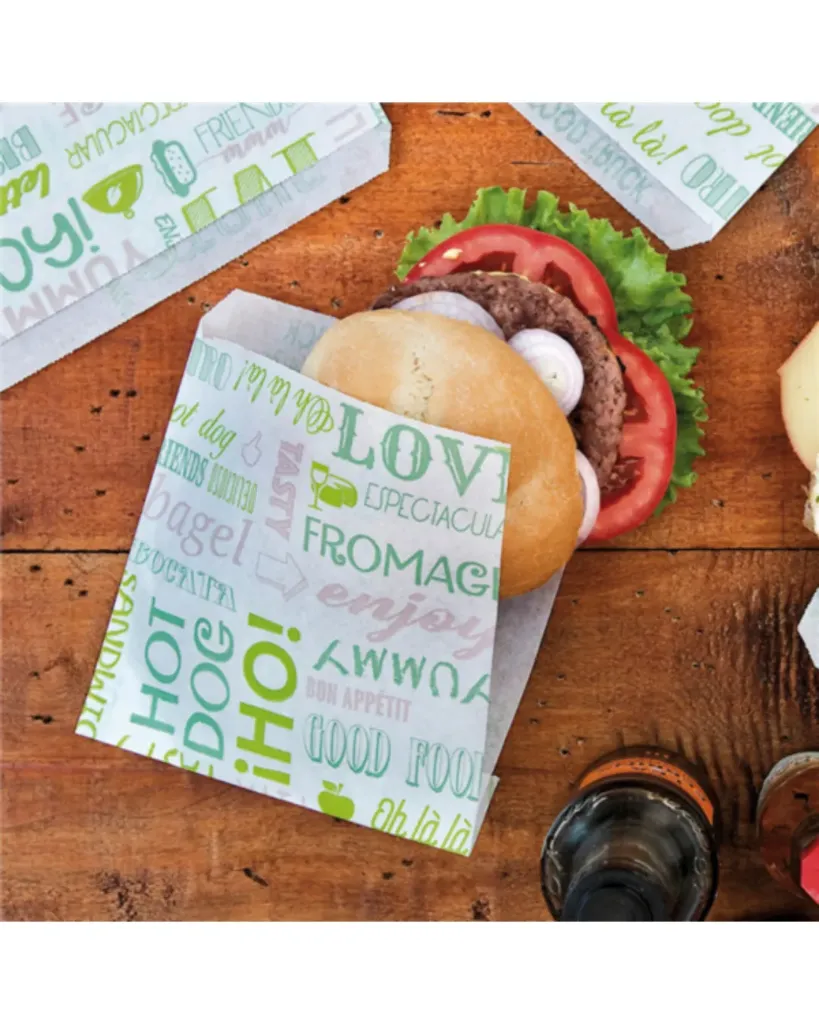 [60.01.016.0501] Sachet Hamburger Antigraisse Motif "Parole" - 16x16,5 cm (Paquet de 500 pcs)