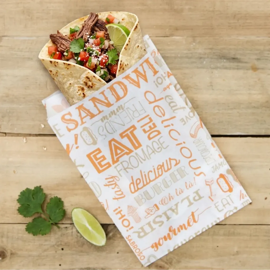 Sachet à Tacos "Orange Parole" - 12+7x18 cm (Paquet de 500 pcs)
