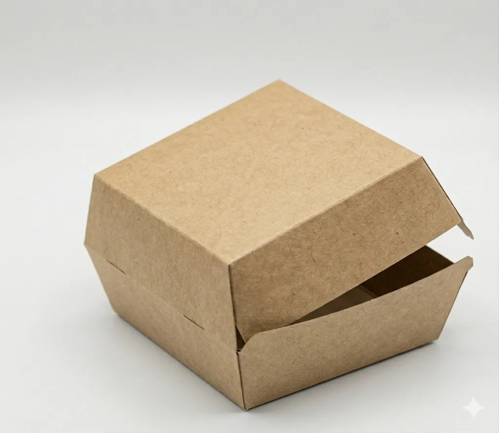 [50.02.011.0150] Boîte Hamburger Kraft Premium (Cannelure F), Taille M (115x115x90mm), Carton de 150 pièces